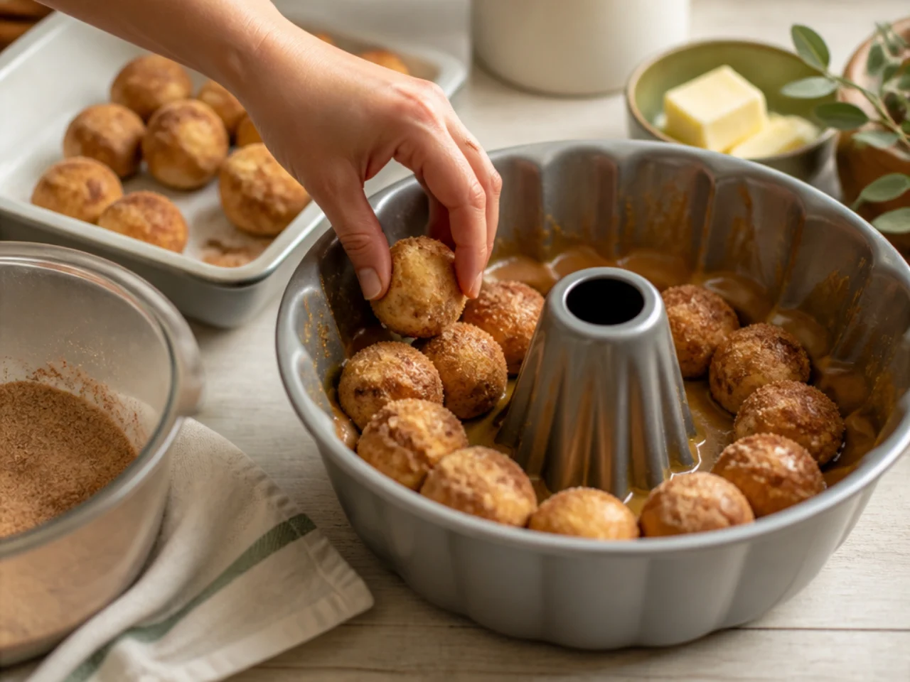 Step-by-step process shot for monkey bread