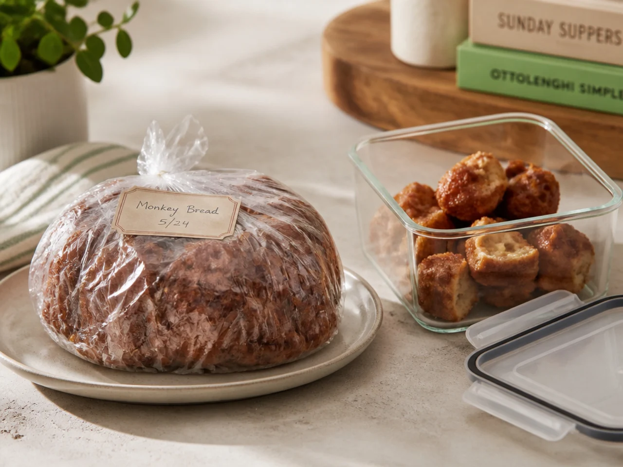 Make-ahead storage of monkey bread in containers