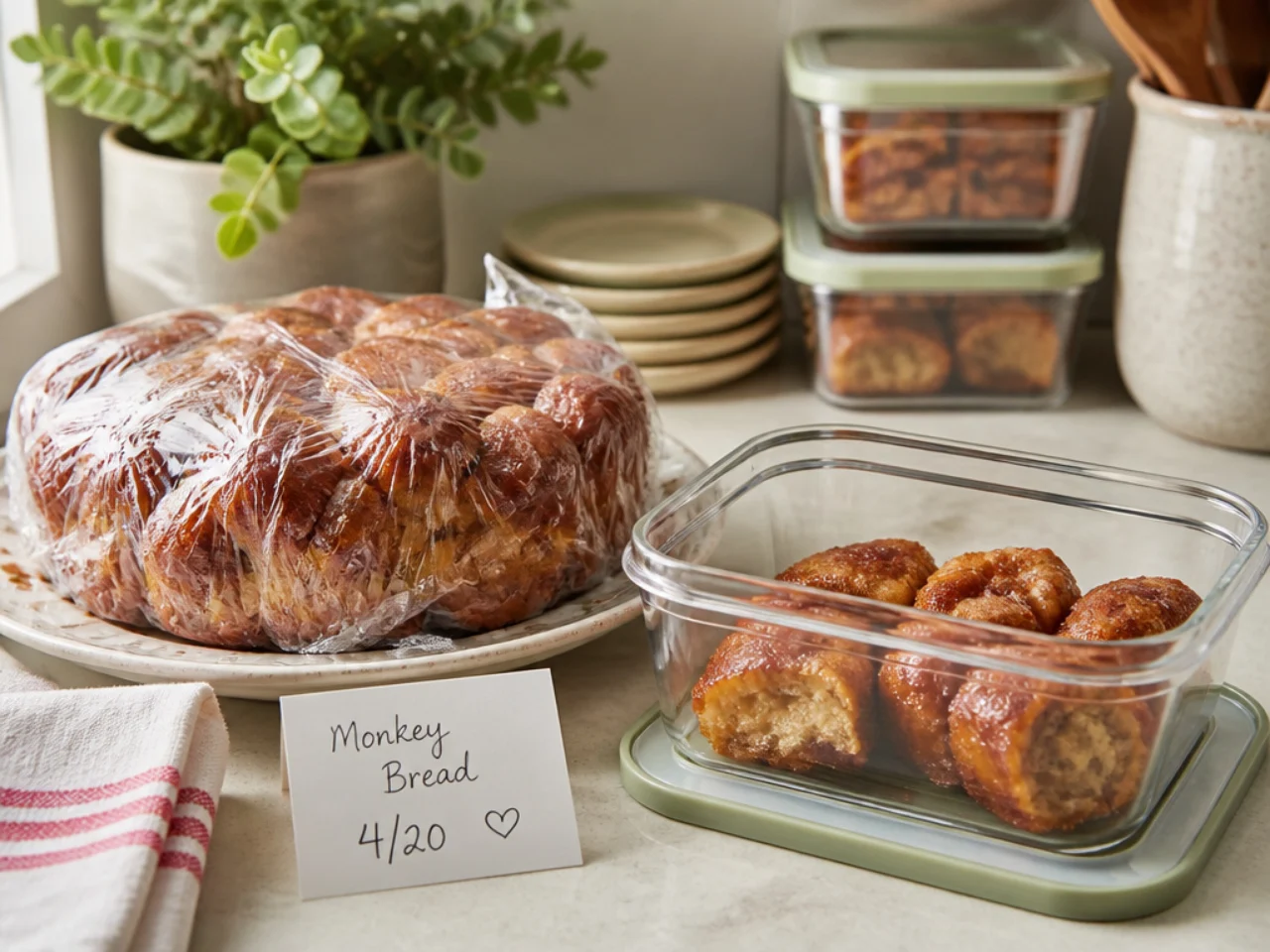 Make-ahead storage of monkey bread in containers