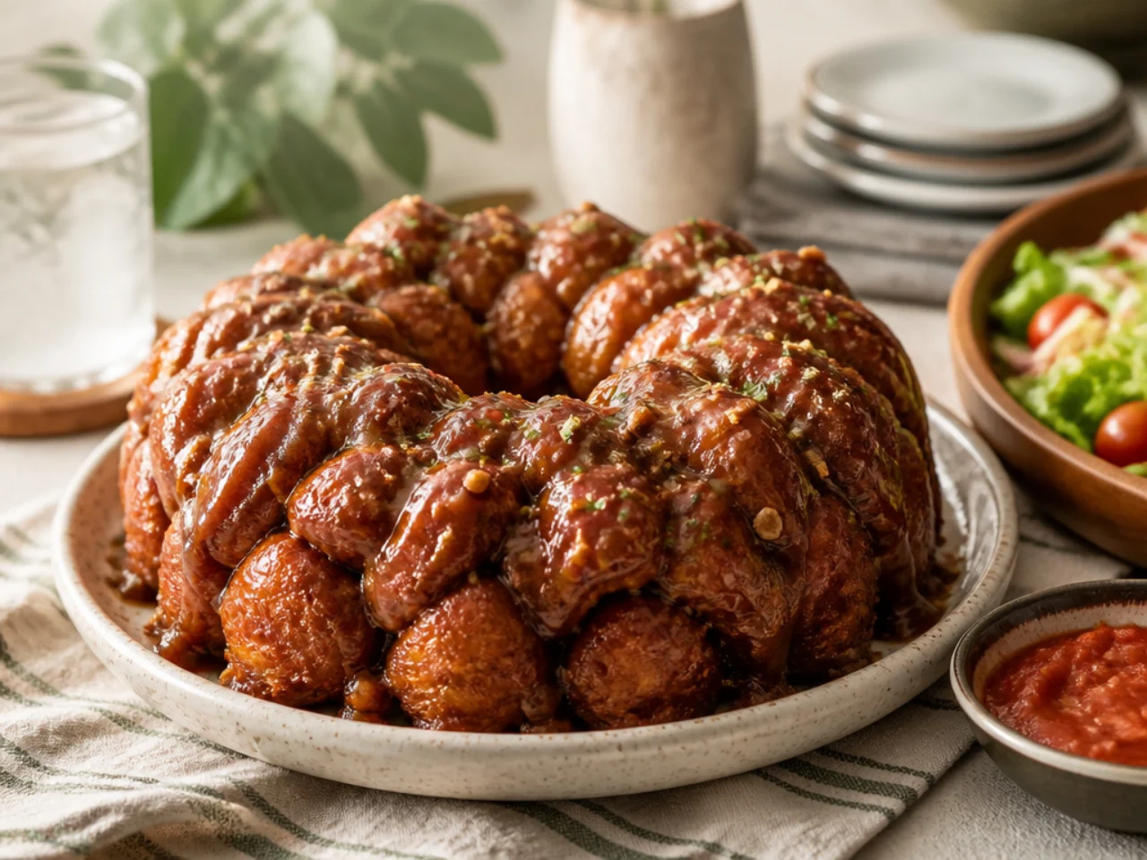 monkey bread served family-style on a cozy table