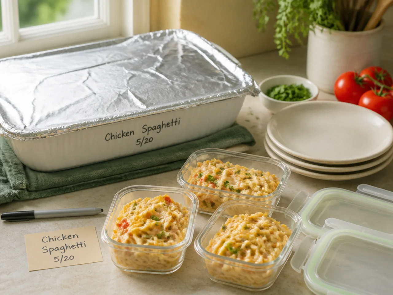 Make-ahead storage of chicken spaghetti in containers