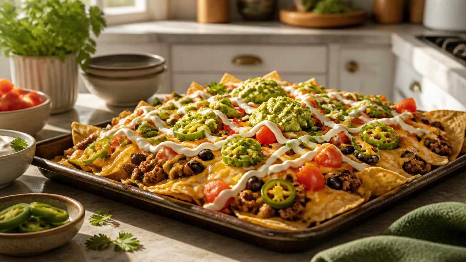 Loaded Nachos Recipes for Game Day — nachos plated and ready to serve