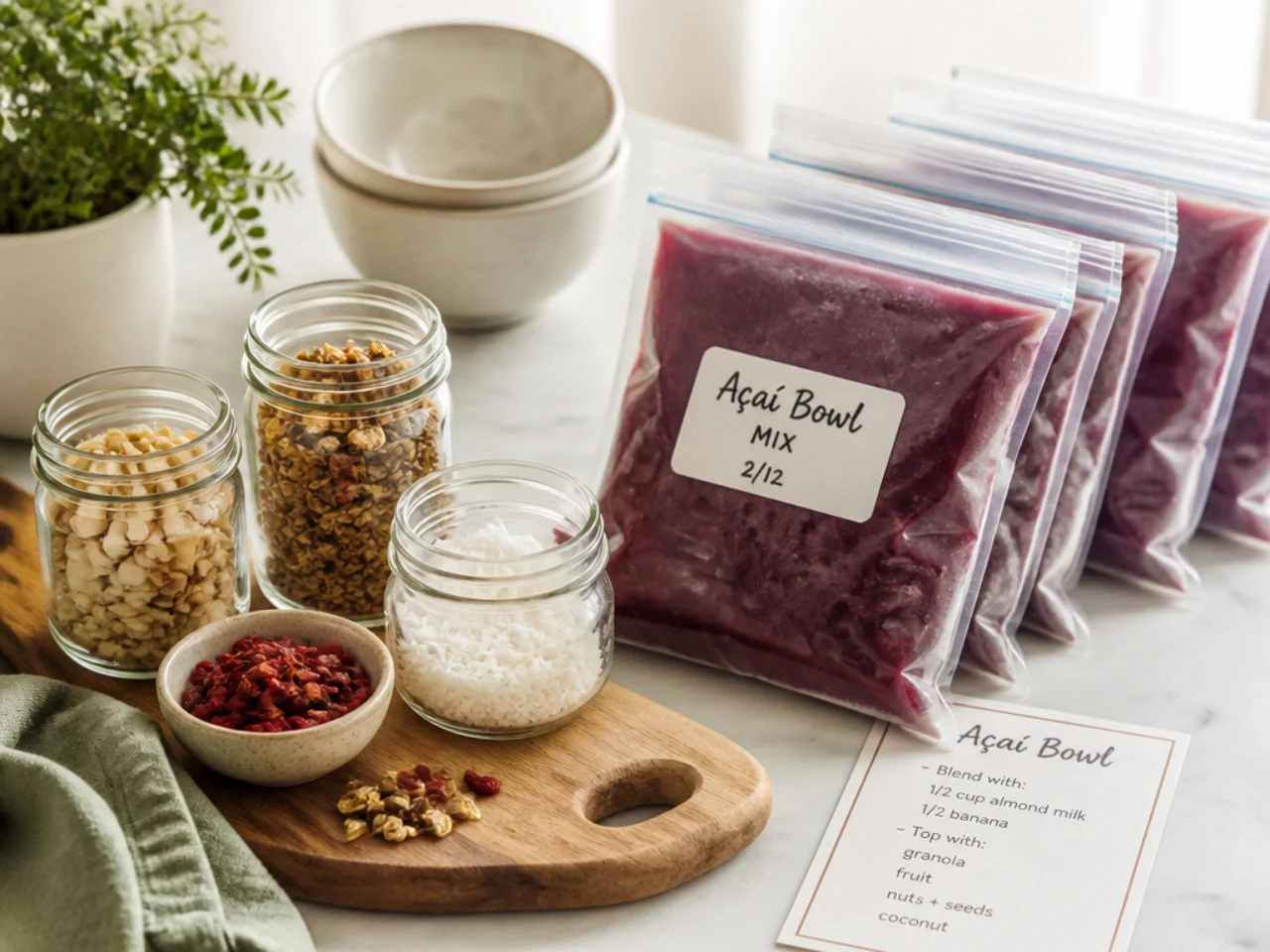 Make-ahead storage of acai bowl in containers