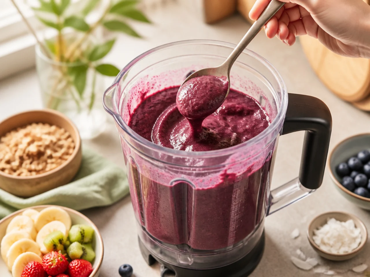 Step-by-step process shot for acai bowl