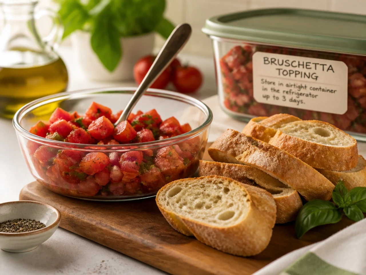 Make-ahead storage of bruschetta in containers