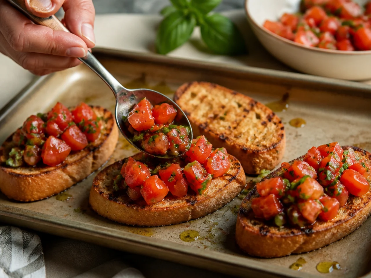 Step-by-step process shot for bruschetta