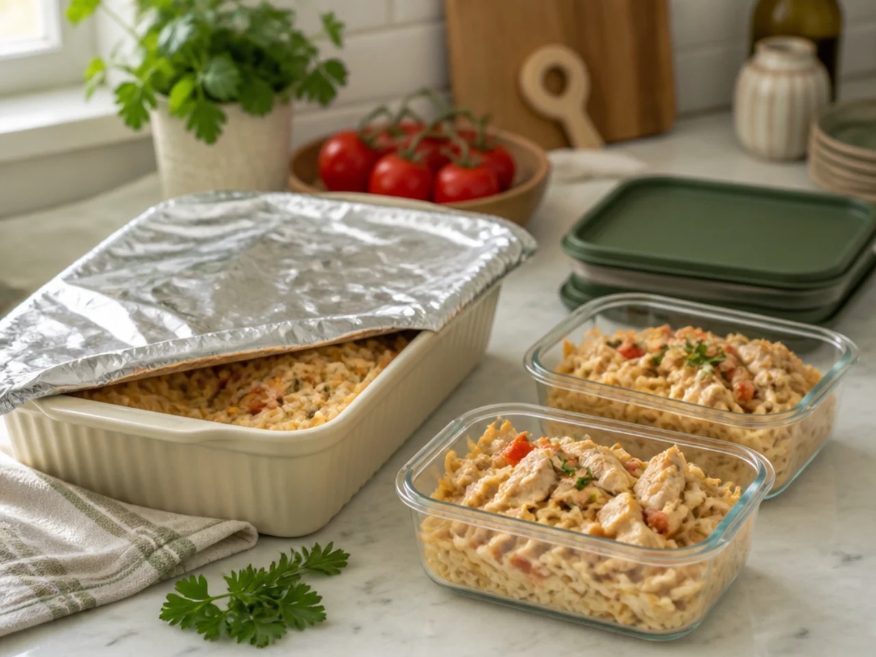 Make-ahead storage of chicken spaghetti in containers