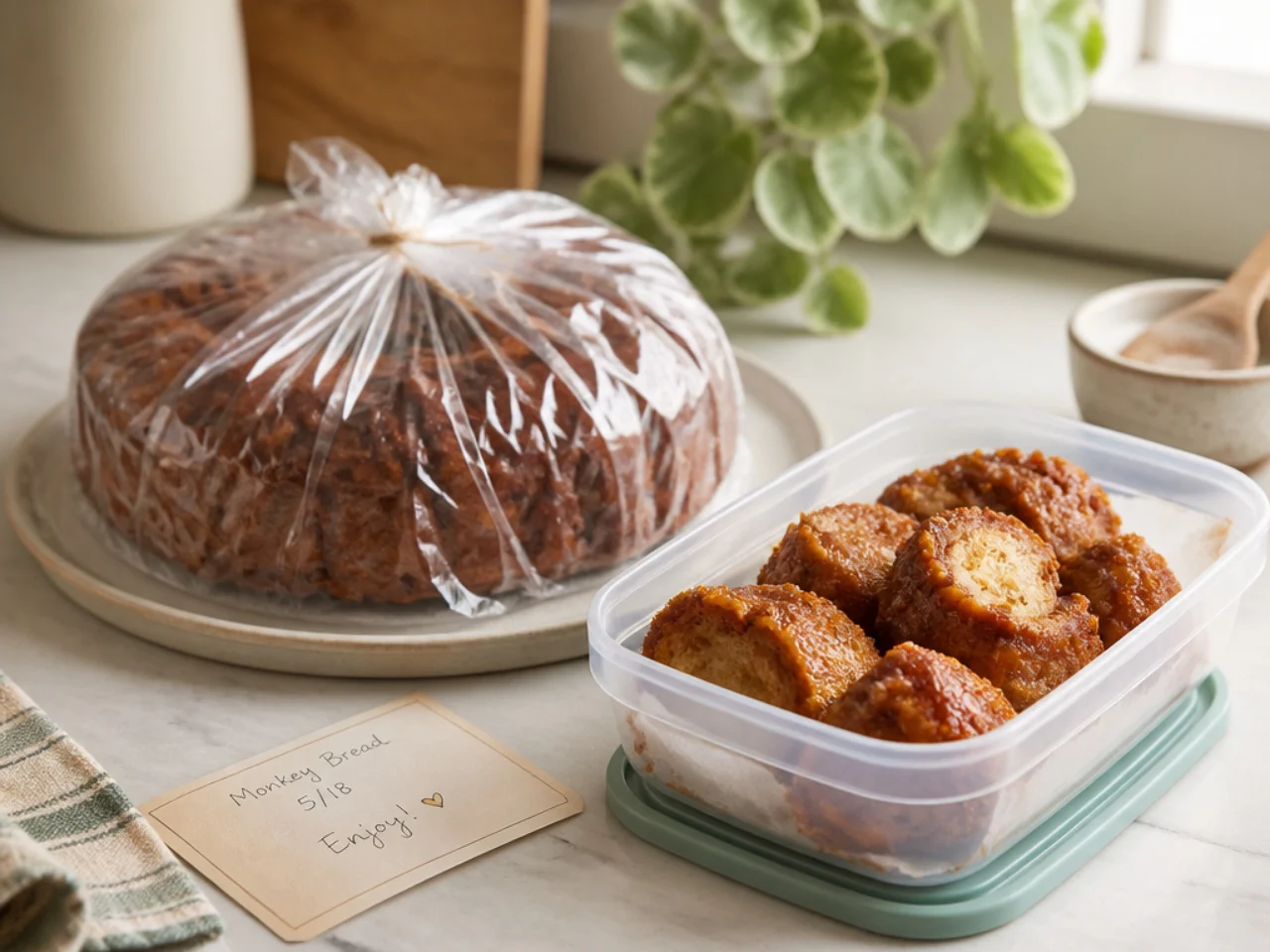 Make-ahead storage of monkey bread in containers