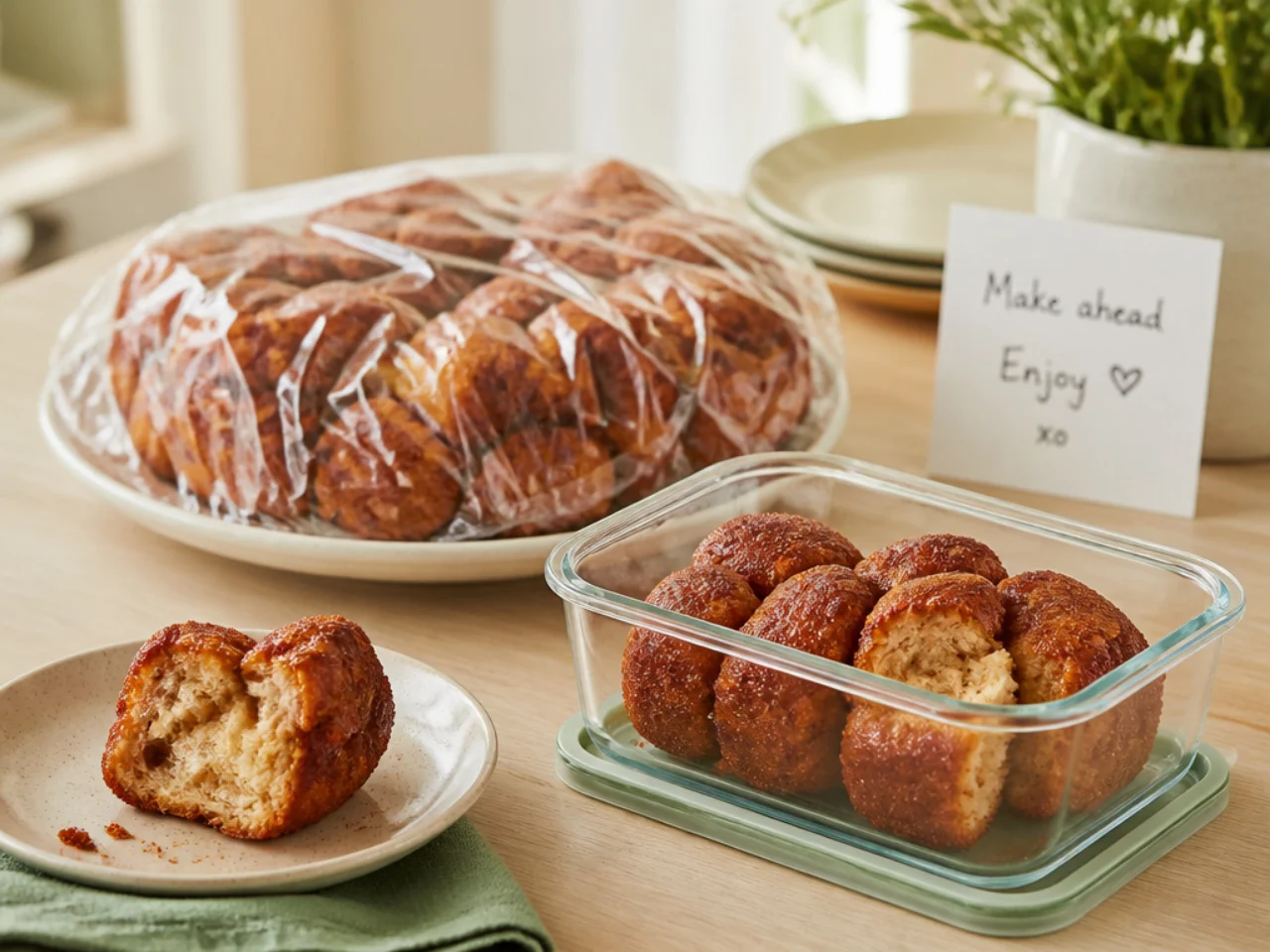 Make-ahead storage of monkey bread in containers