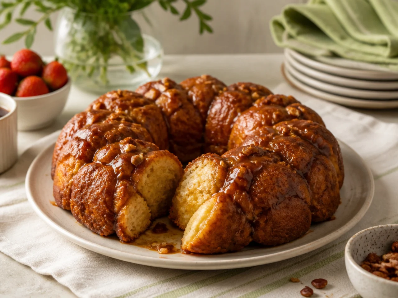 monkey bread served family-style on a cozy table