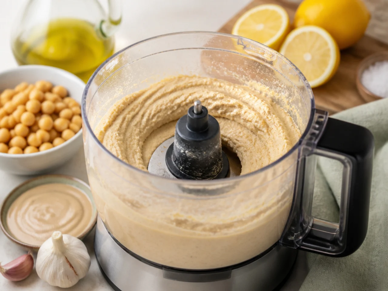Step-by-step process shot for hummus