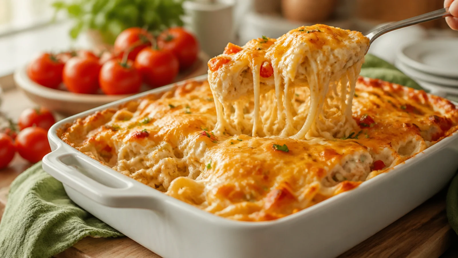 Rotel Chicken Spaghetti Recipes With a Kick — chicken spaghetti plated and ready to serve