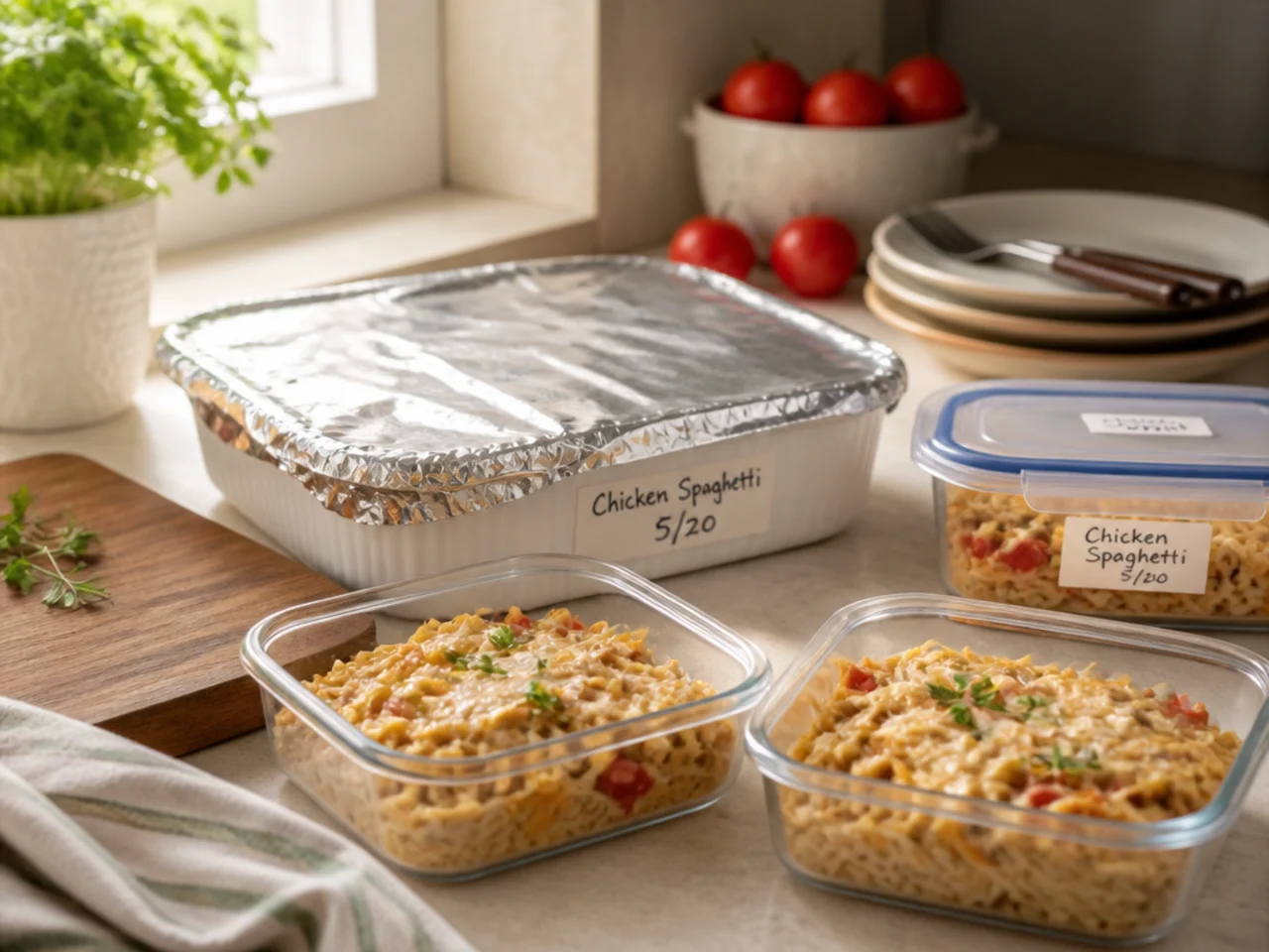 Make-ahead storage of chicken spaghetti in containers