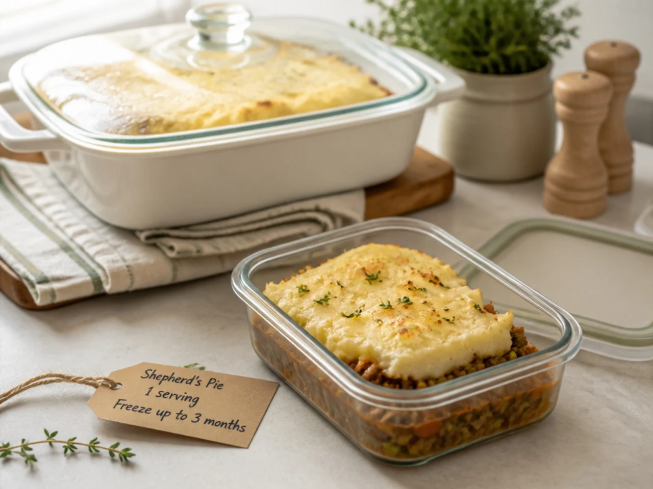 Make-ahead storage of shepherd's pie in containers