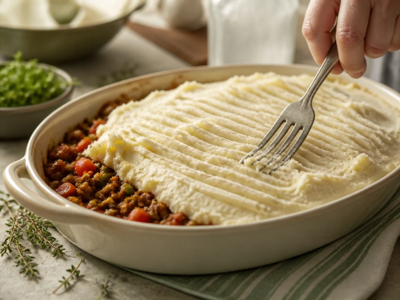 Step-by-step process shot for shepherd's pie