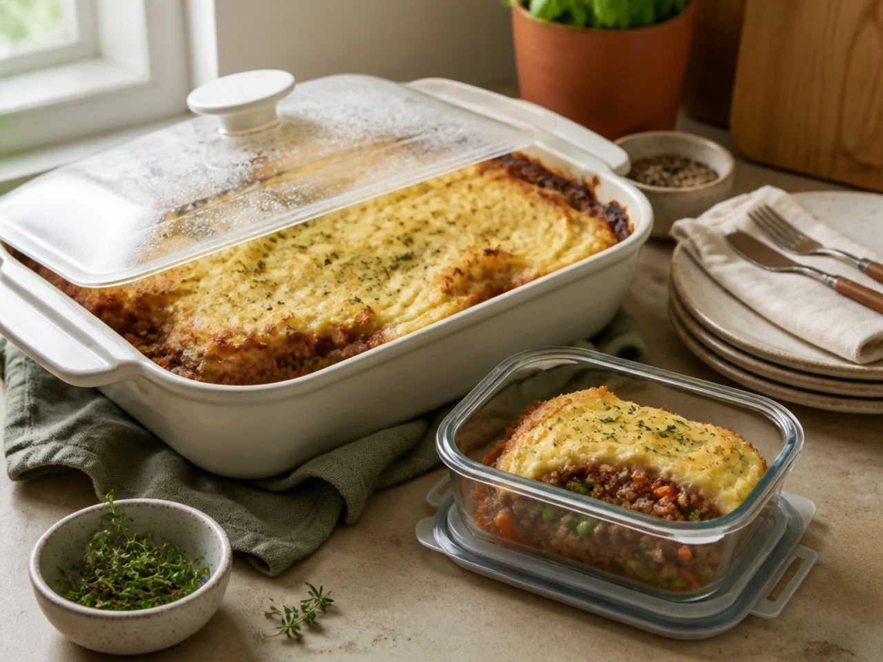 Make-ahead storage of shepherd's pie in containers