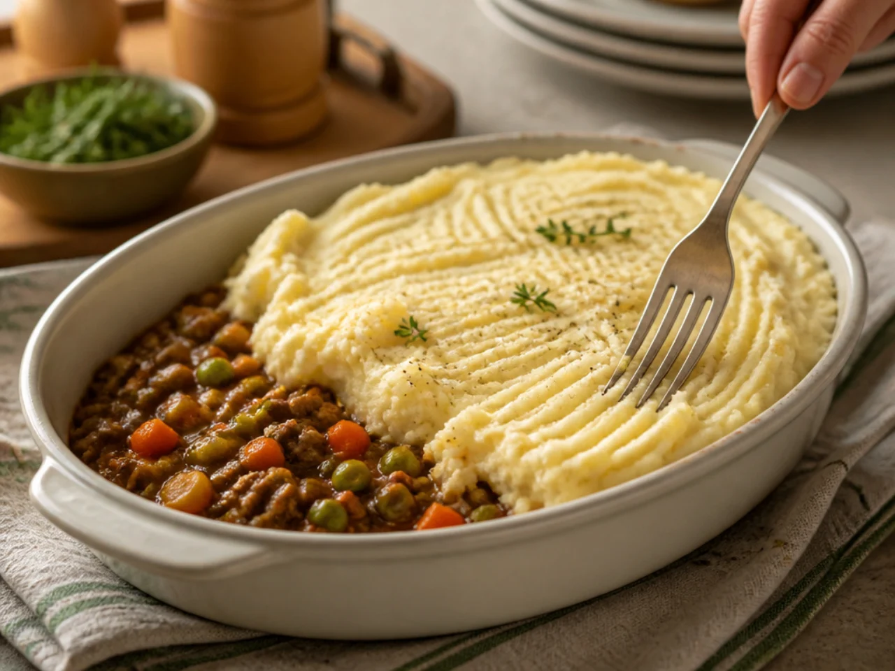Step-by-step process shot for shepherd's pie