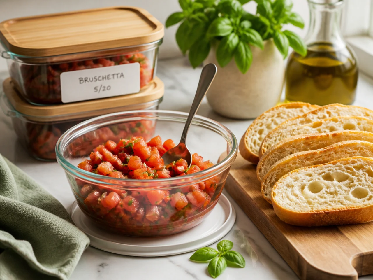 Make-ahead storage of bruschetta in containers