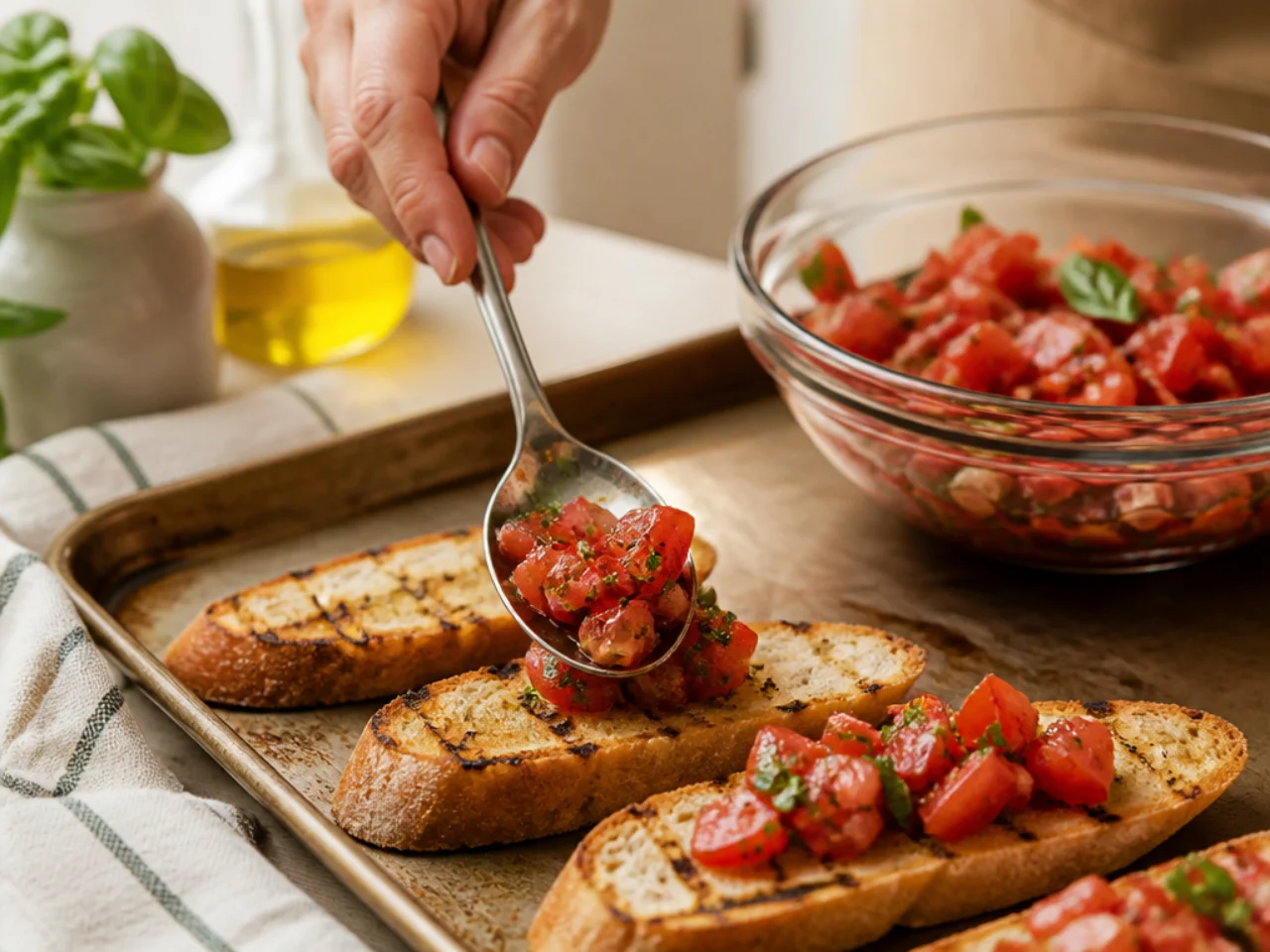 Step-by-step process shot for bruschetta