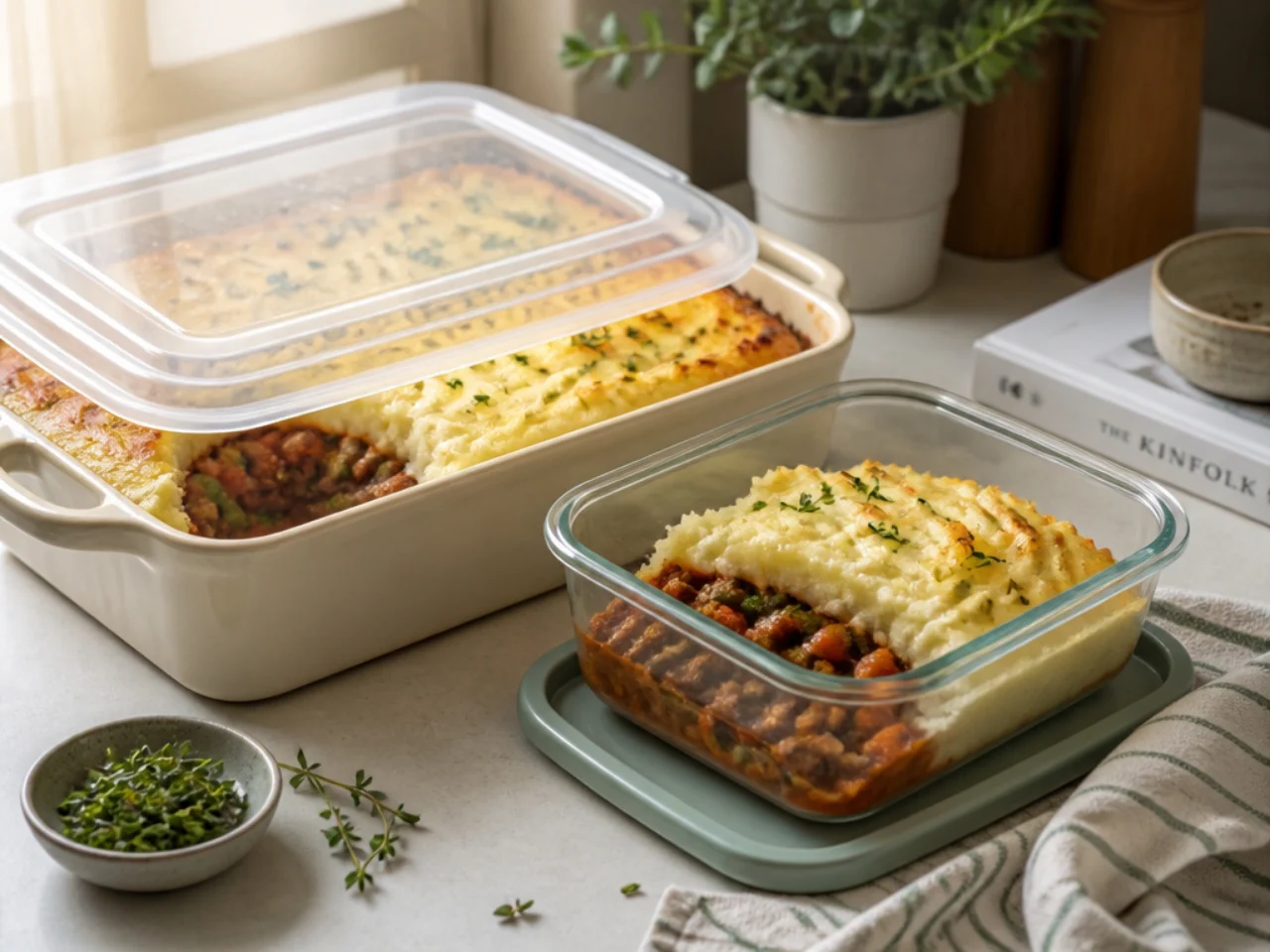 Make-ahead storage of shepherd's pie in containers