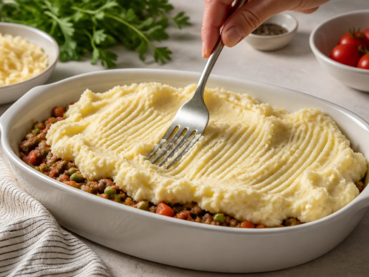 Step-by-step process shot for shepherd's pie