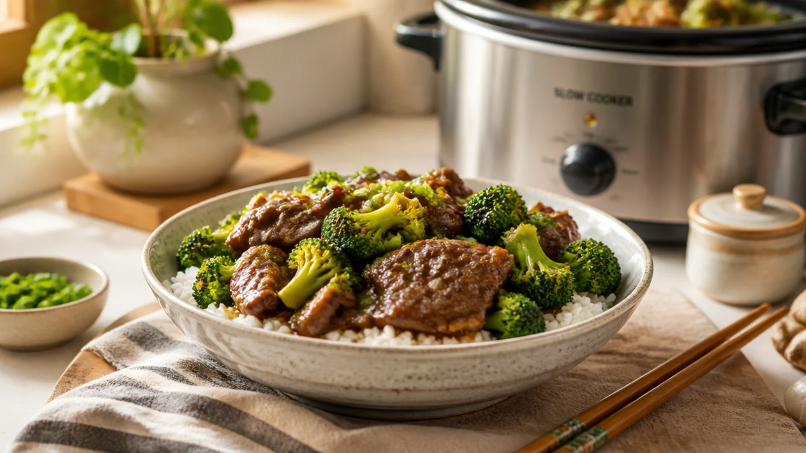 Slow Cooker Beef and Broccoli Recipes to Try — beef and broccoli plated and ready to serve