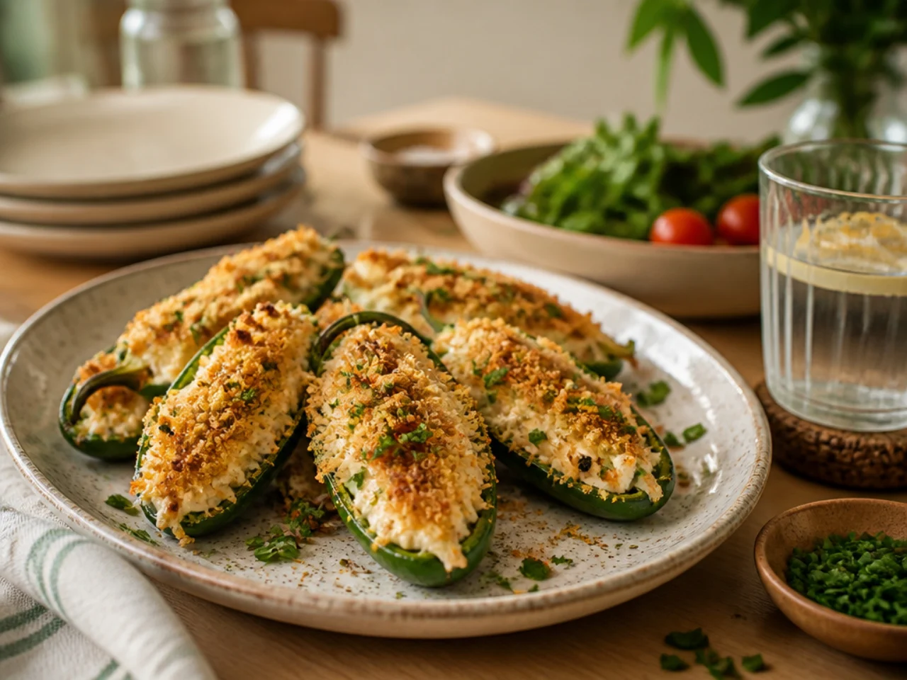 jalapeno poppers served family-style on a cozy table