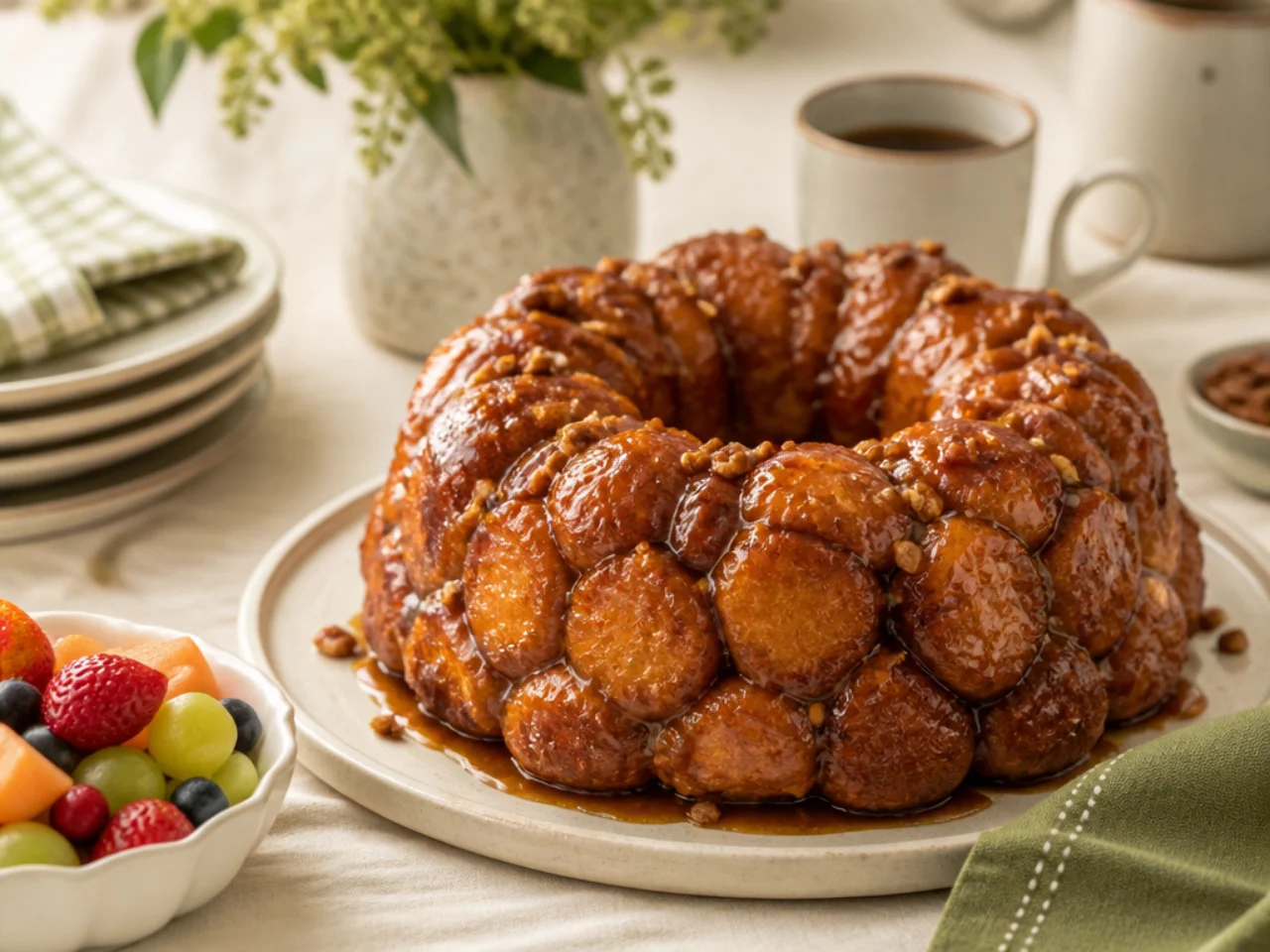 monkey bread served family-style on a cozy table