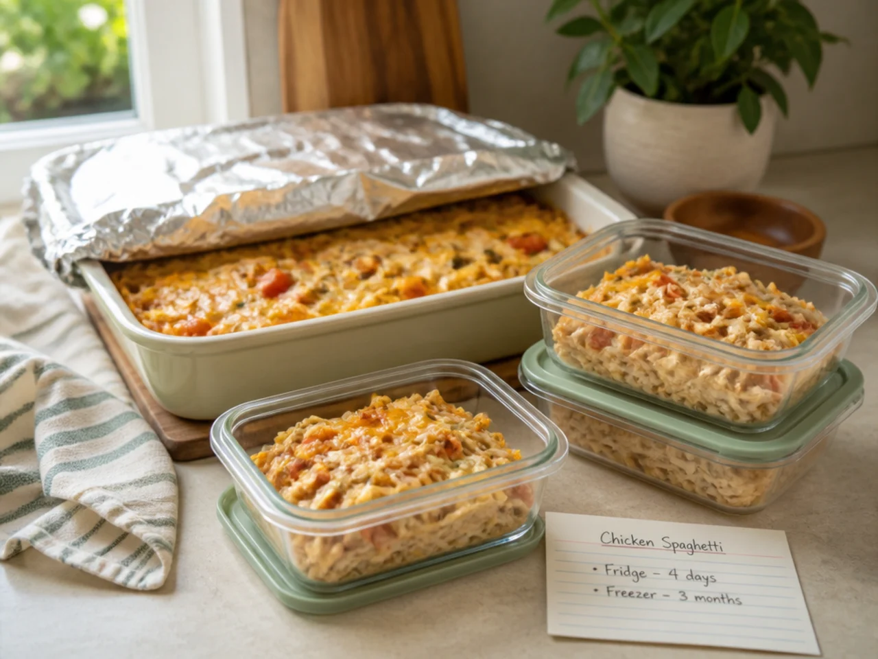 Make-ahead storage of chicken spaghetti in containers