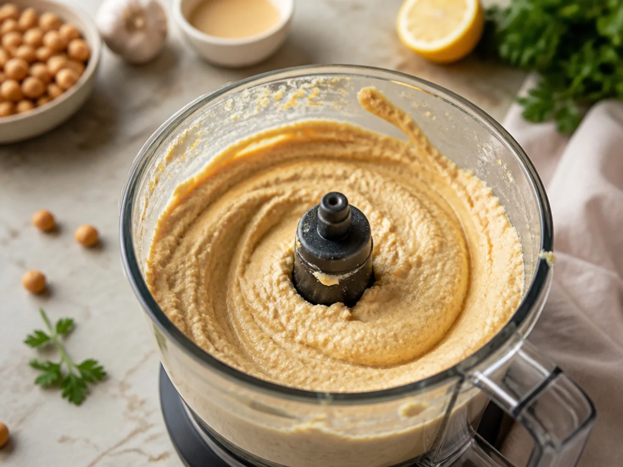 Step-by-step process shot for hummus