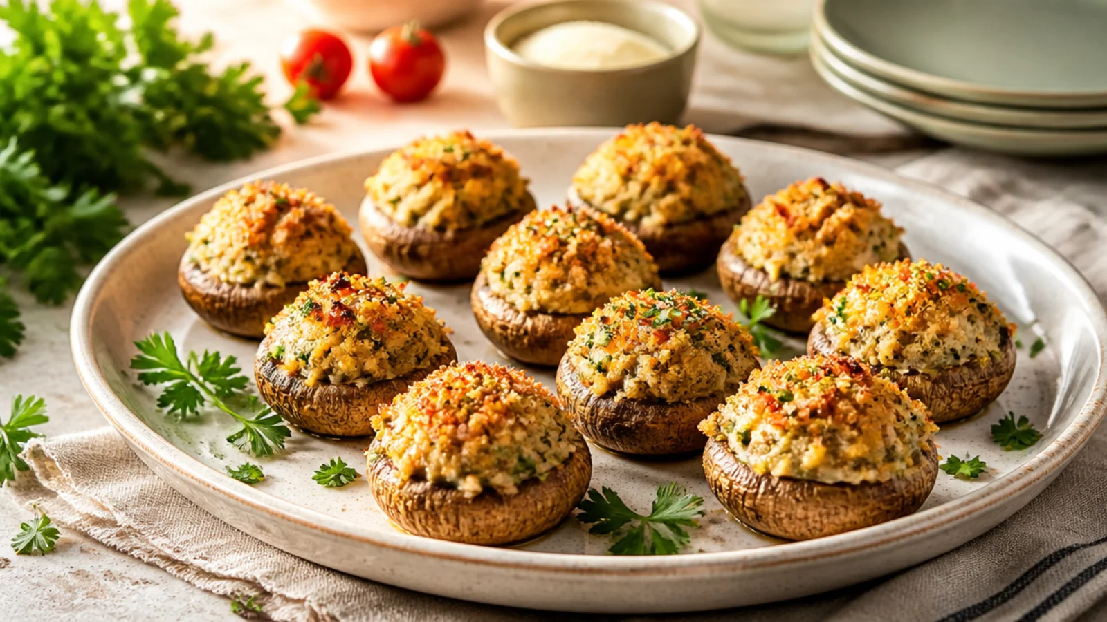 Spinach Stuffed Mushrooms Made Simple — stuffed mushrooms plated and ready to serve