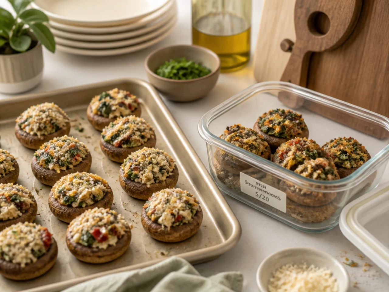 Make-ahead storage of stuffed mushrooms in containers