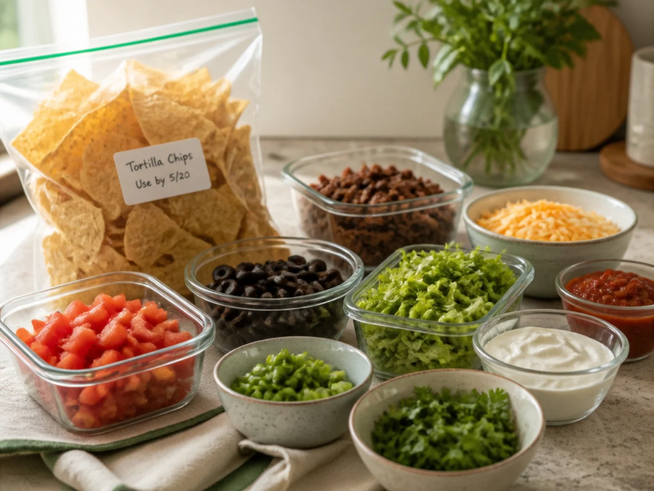 Make-ahead storage of nachos in containers