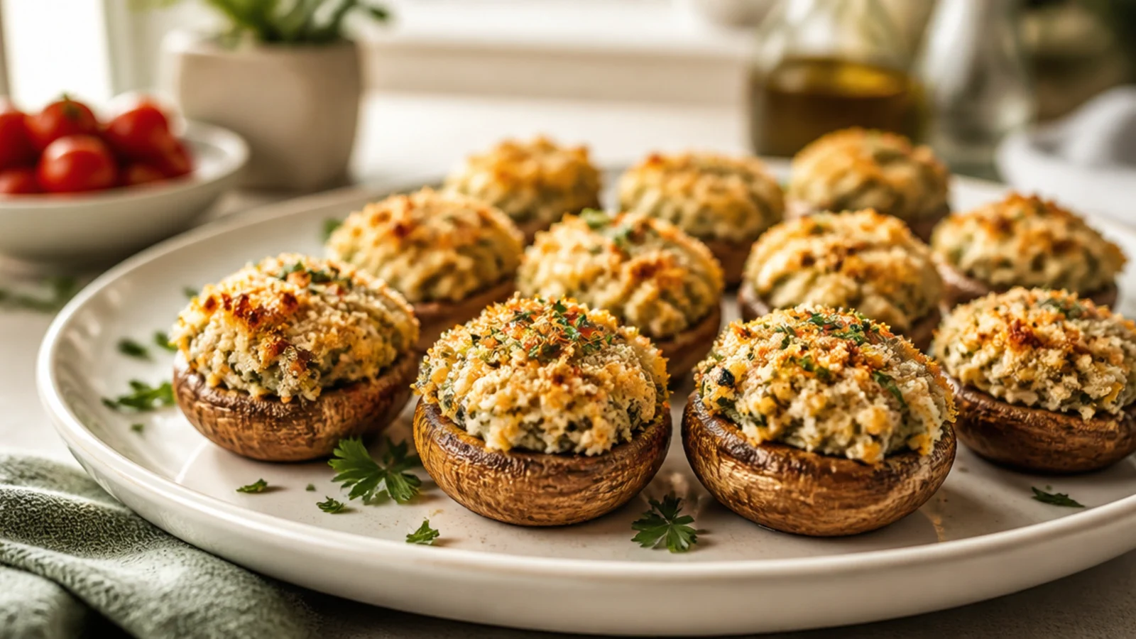 Stuffed Mushrooms Recipes for Easy Snacking — stuffed mushrooms plated and ready to serve