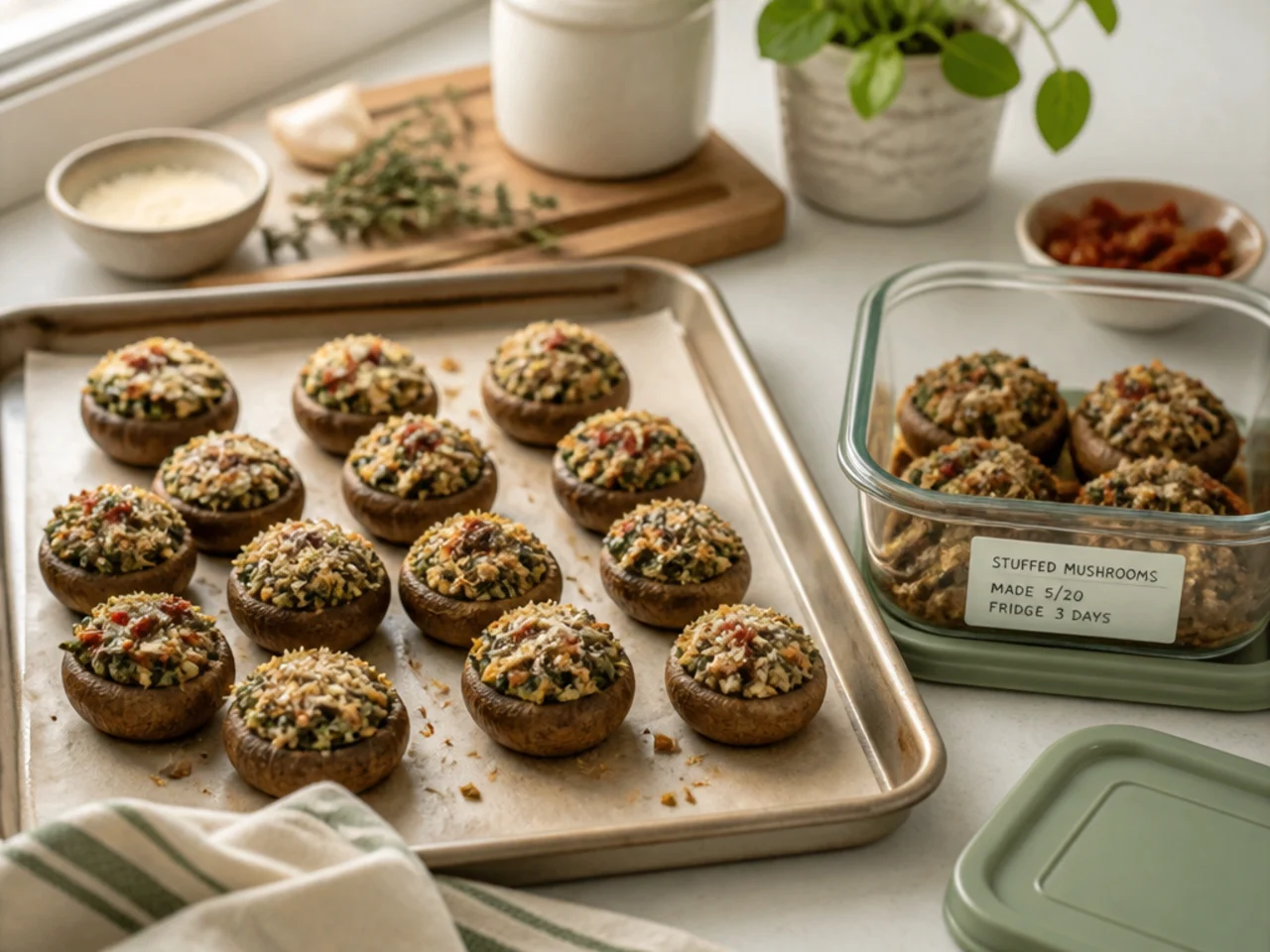 Make-ahead storage of stuffed mushrooms in containers