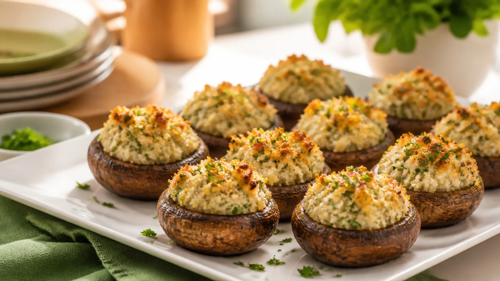Stuffed Portabella Mushrooms for Dinner — stuffed mushrooms plated and ready to serve