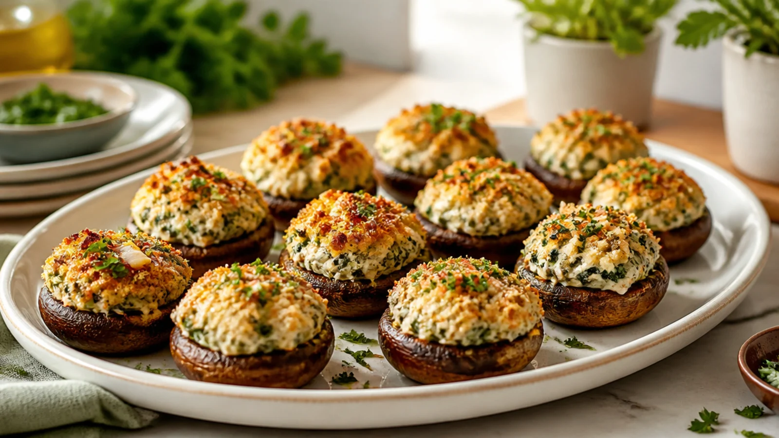 Hearty Stuffed Portobello Mushrooms to Try — stuffed mushrooms plated and ready to serve