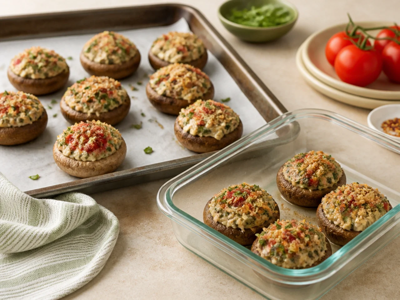 Make-ahead storage of stuffed mushrooms in containers