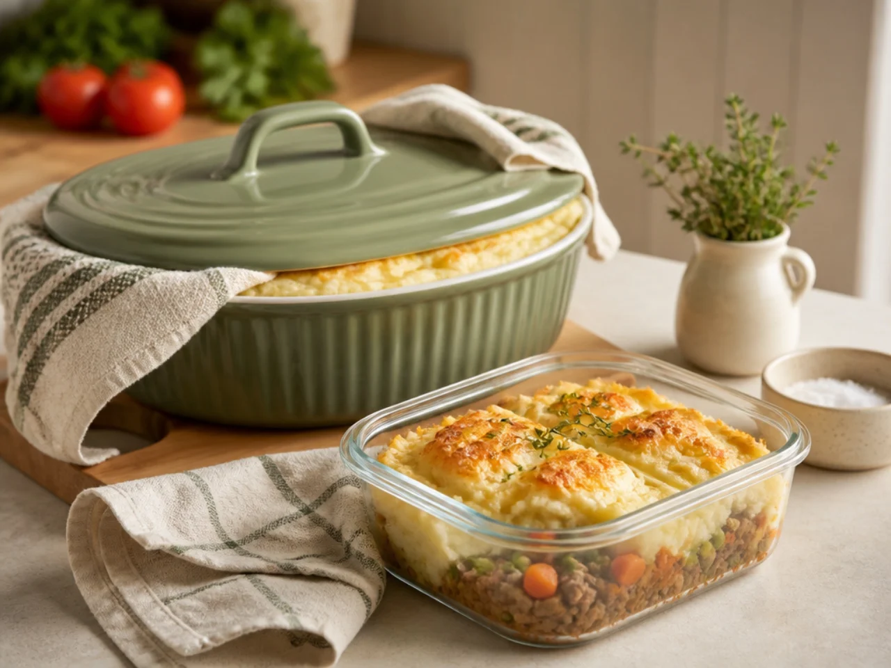 Make-ahead storage of shepherd's pie in containers