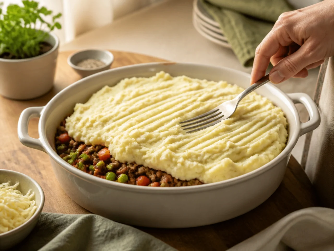 Step-by-step process shot for shepherd's pie