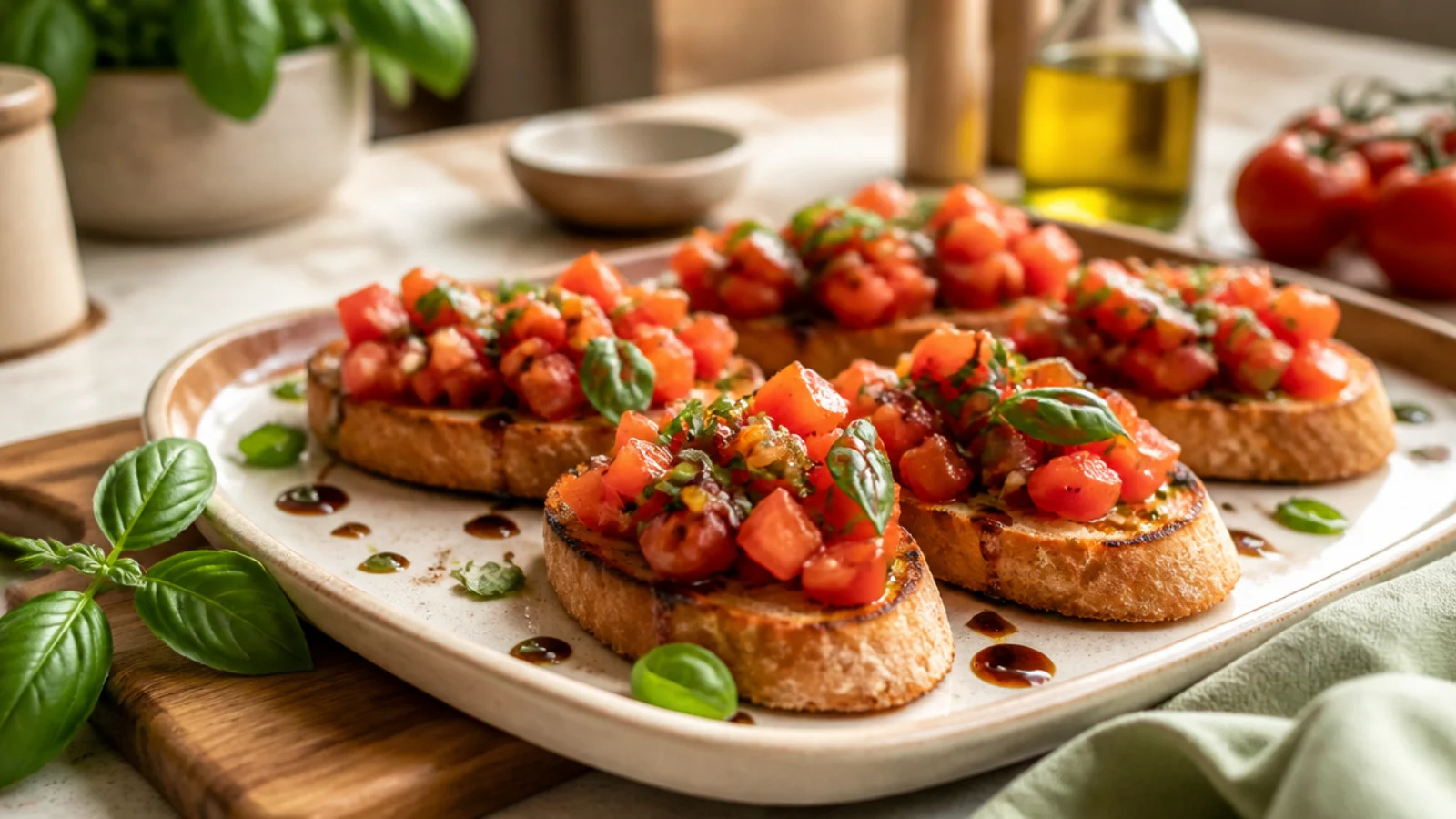 Fresh Tomato Bruschetta Recipes to Love — bruschetta plated and ready to serve