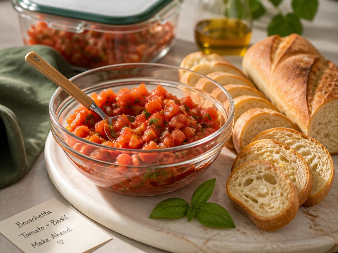 Make-ahead storage of bruschetta in containers