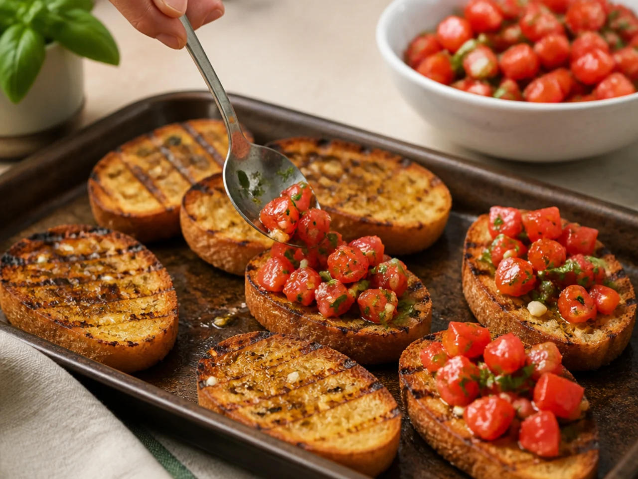 Step-by-step process shot for bruschetta