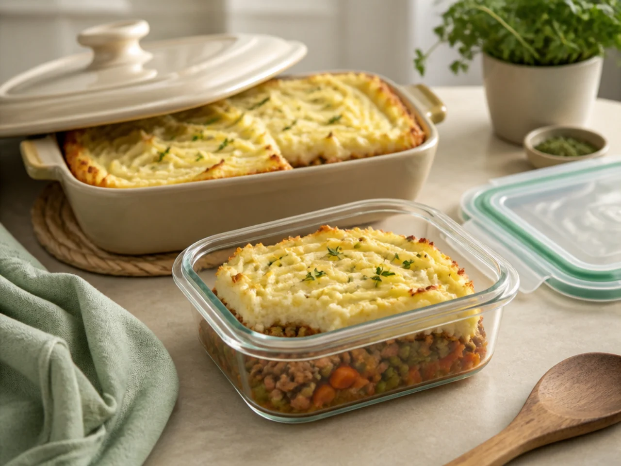 Make-ahead storage of shepherd's pie in containers