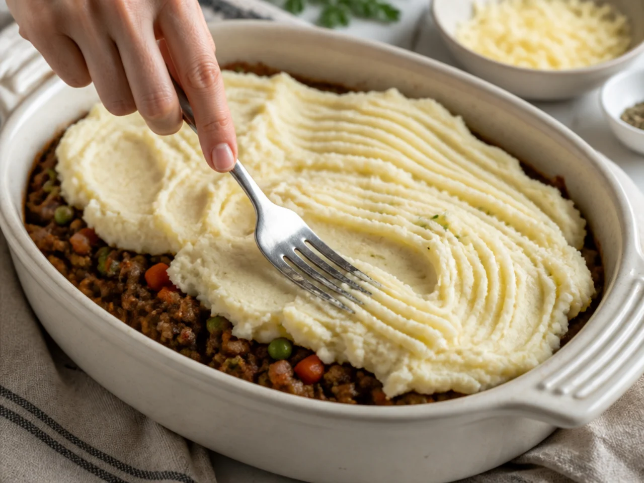 Step-by-step process shot for shepherd's pie