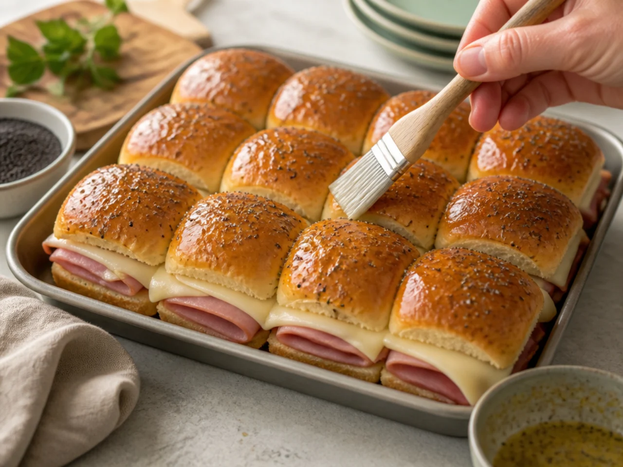 Step-by-step process shot for Hawaiian roll sliders