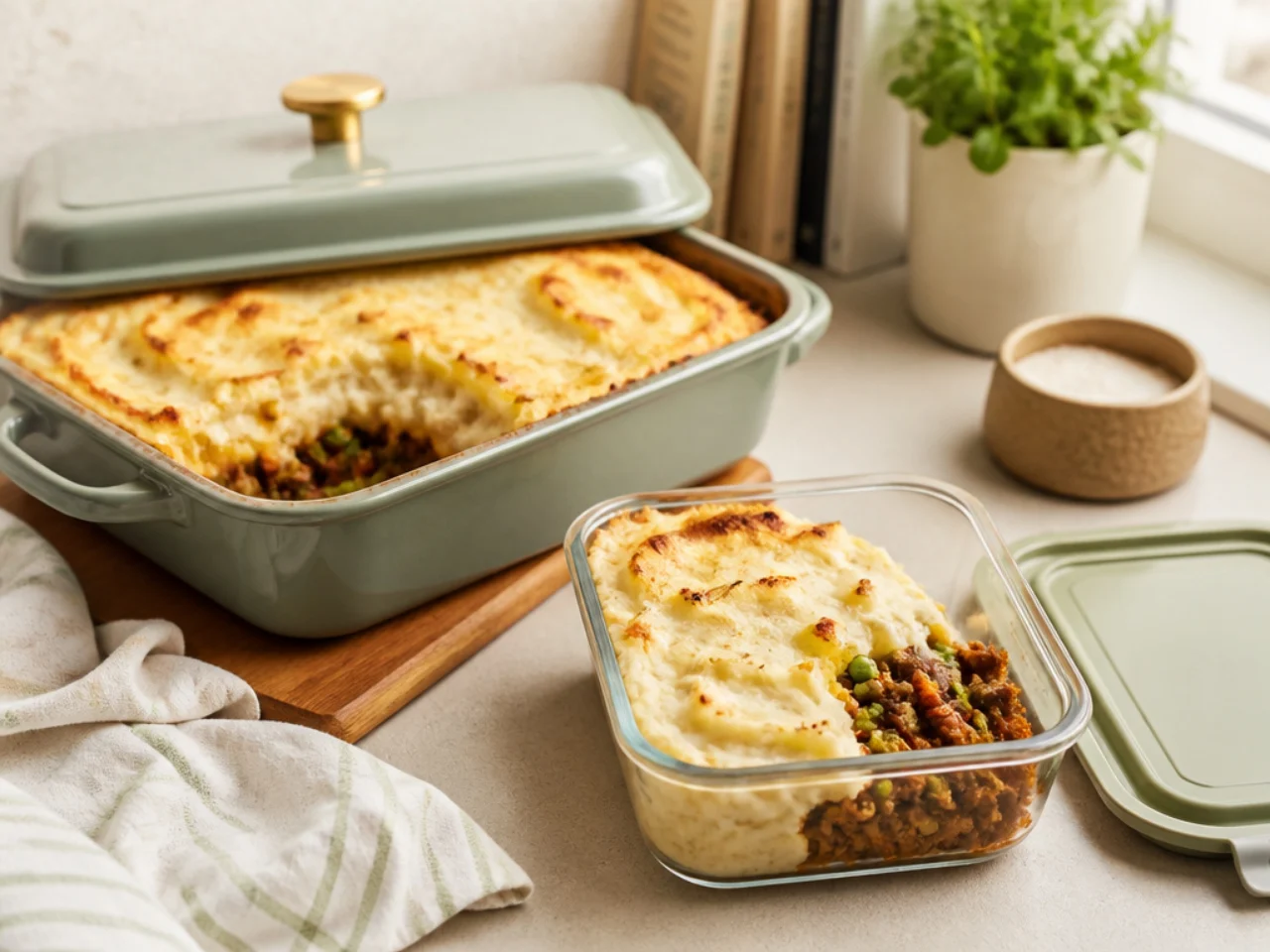 Make-ahead storage of shepherd's pie in containers