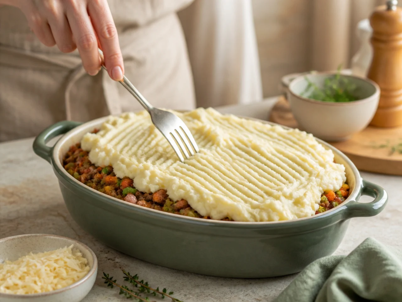 Step-by-step process shot for shepherd's pie