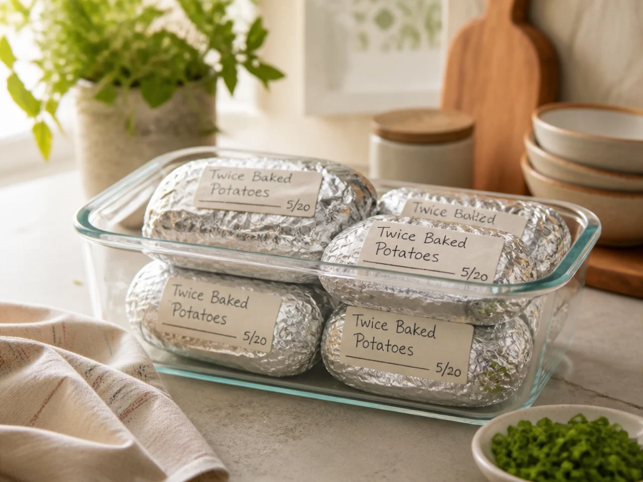 Make-ahead storage of twice baked potatoes in containers