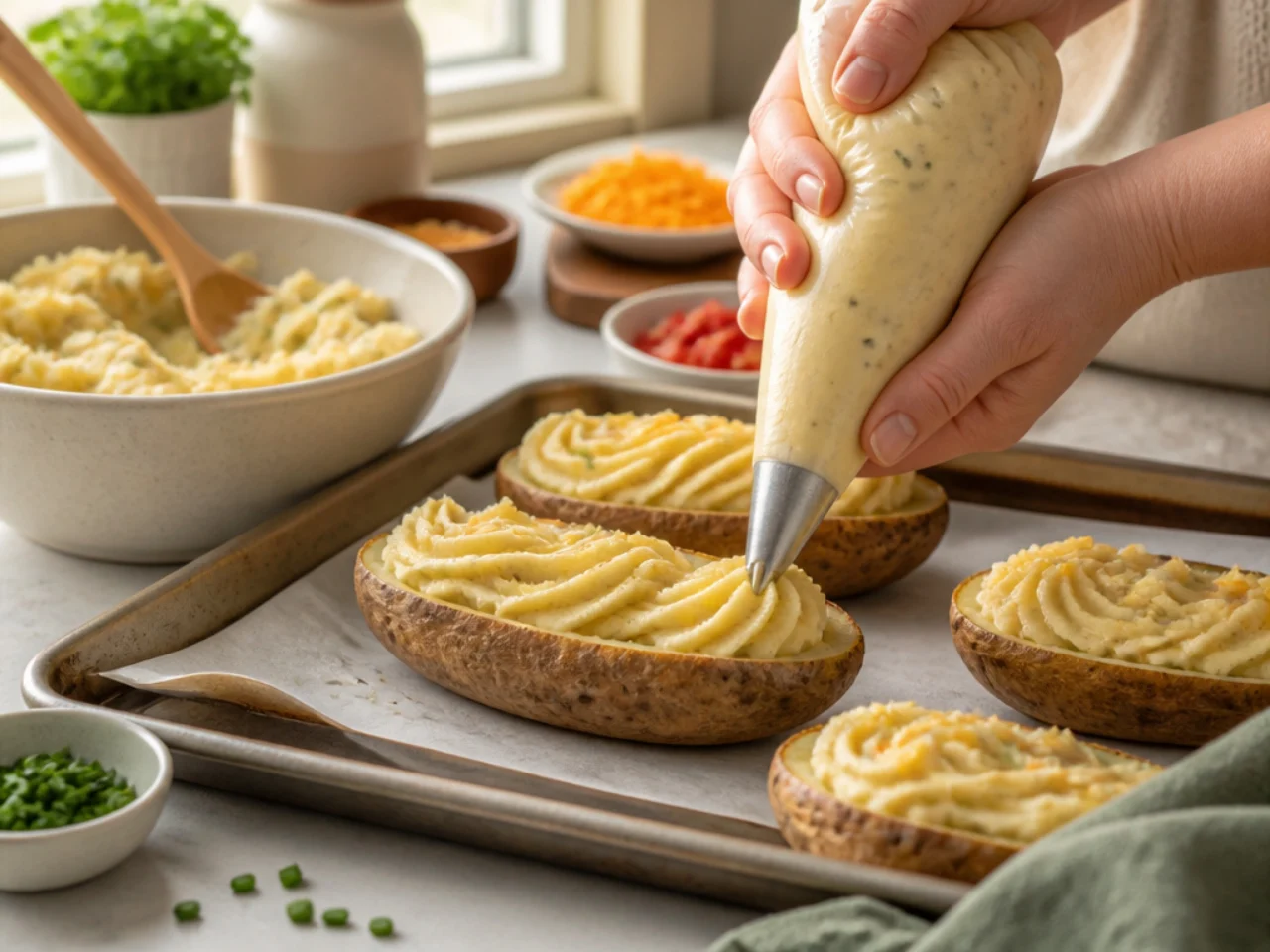Step-by-step process shot for twice baked potatoes